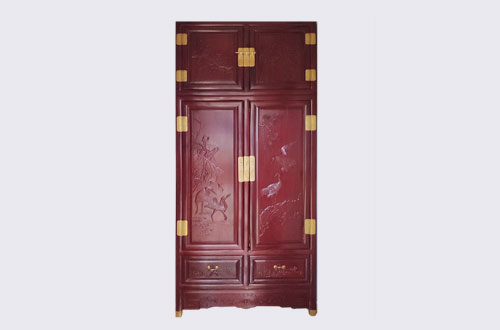 通州高端中式家居装修深红色纯实木衣柜