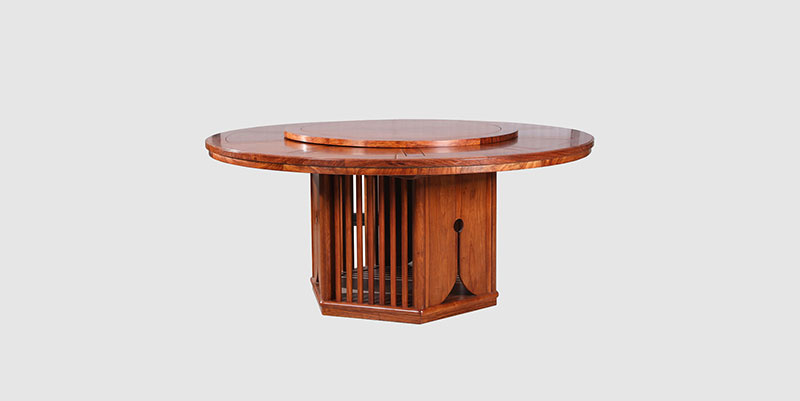 通州中式餐厅装修天地圆台餐桌红木家具效果图